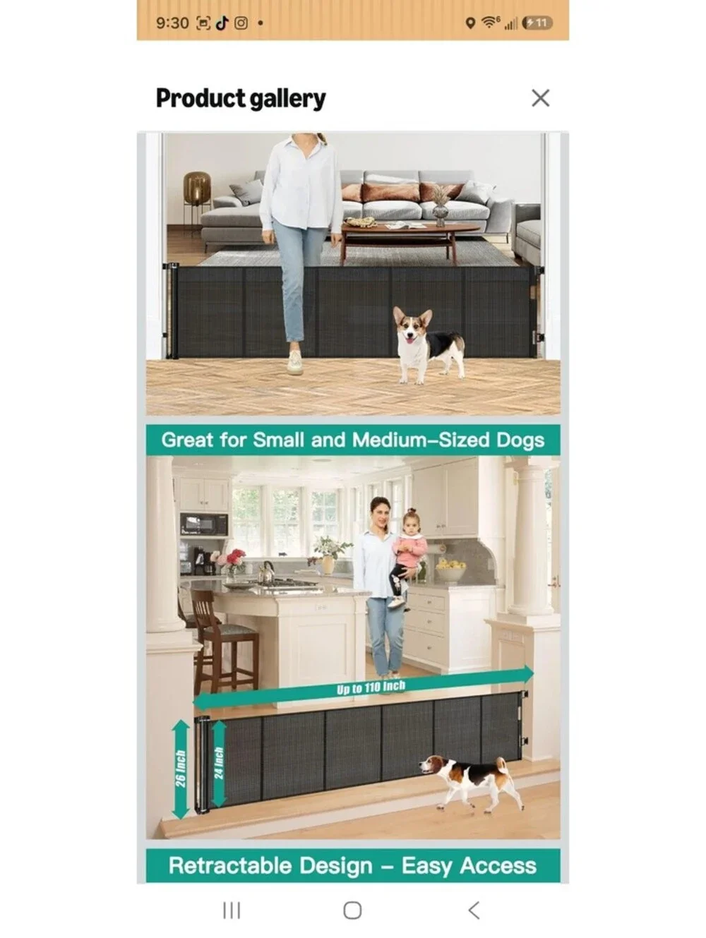 Borthmiu 24 Inch Tall x 110 Inch Extra Wide Retractable Dog/